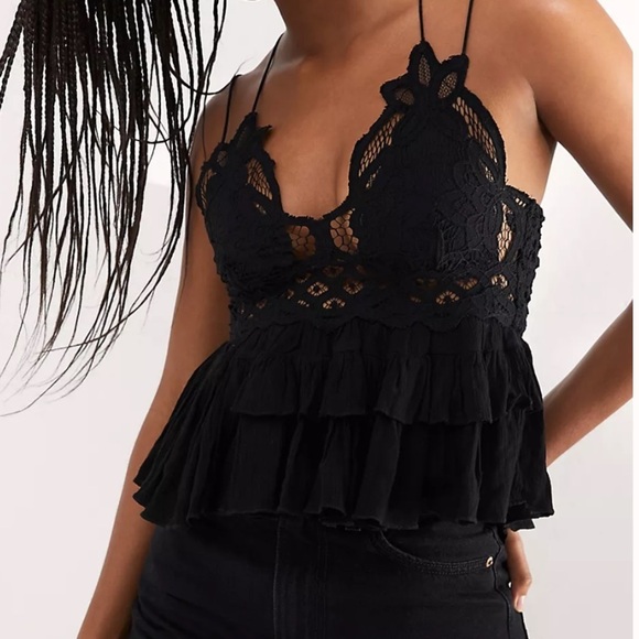 Free People one bohemian Adella Cami Lace crochet crop top in black size XS - Picture 7 of 10